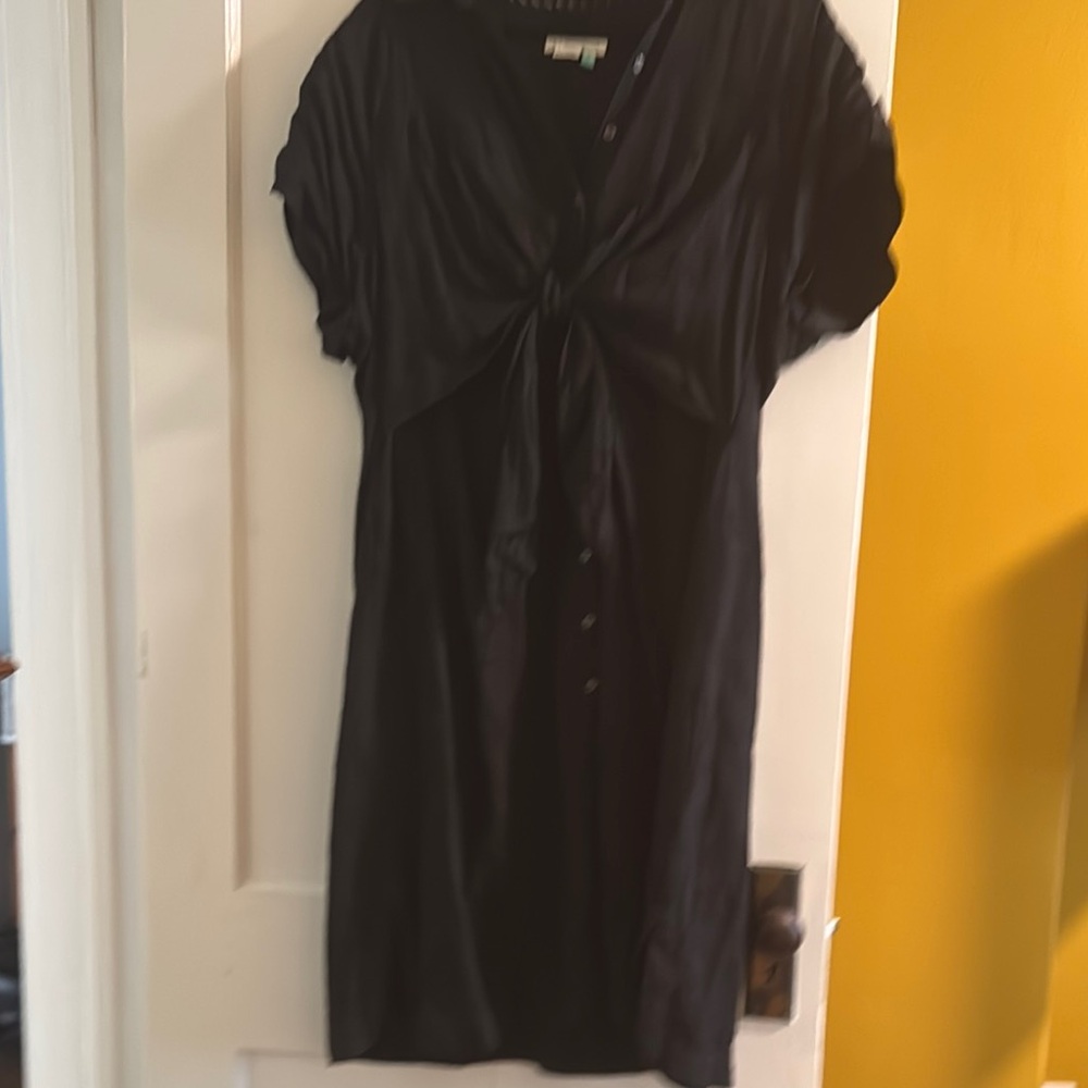 Anthropologie Black Midi Dress with Sailor Collar and Tie Front